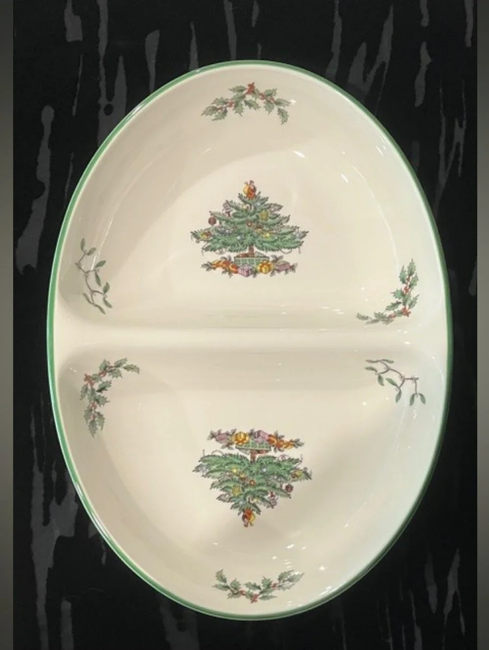 Spode Christmas Tree Oval Divided Serving Bowl EUC